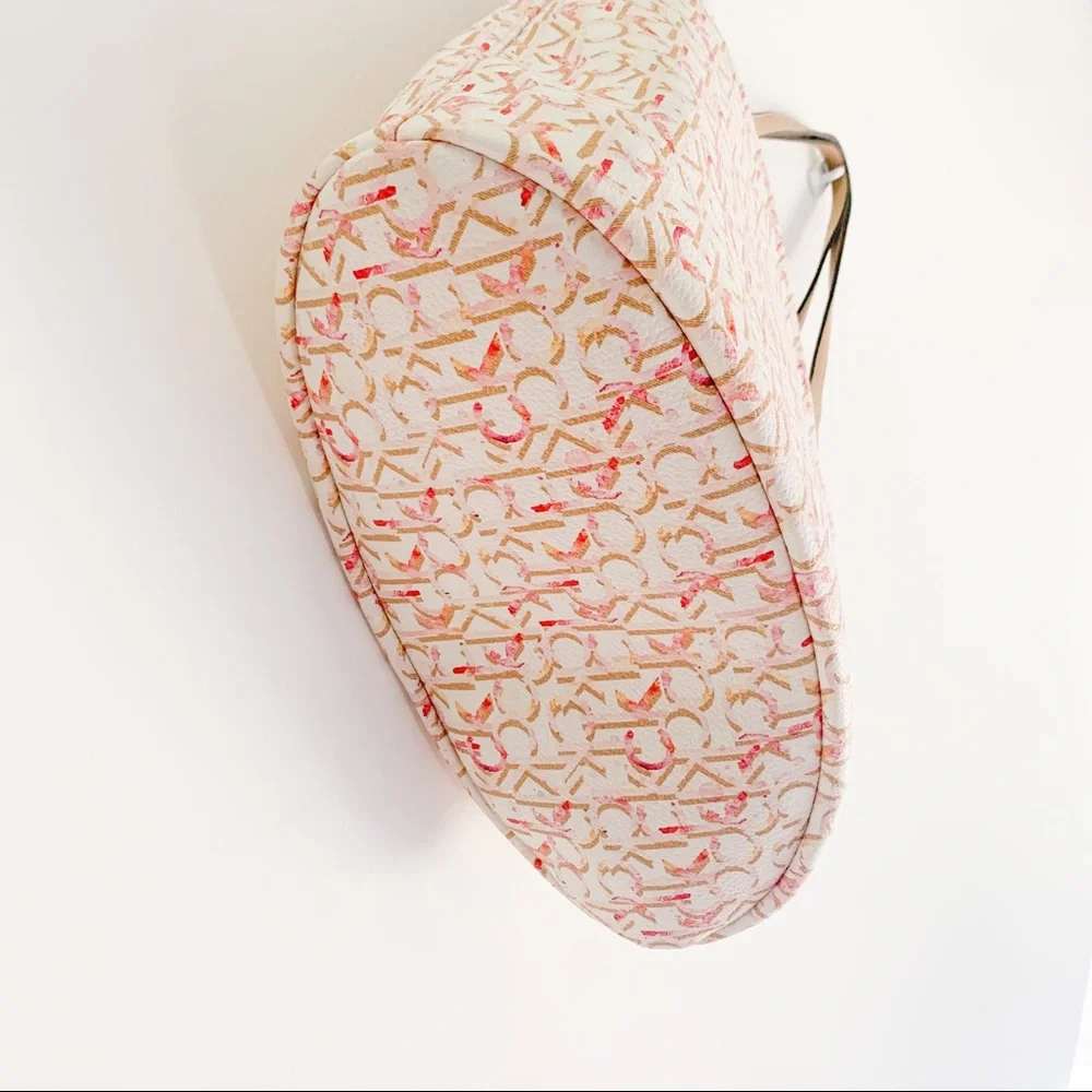 Calvin Klein Pink Cream Monogram Tote with Tan Handles